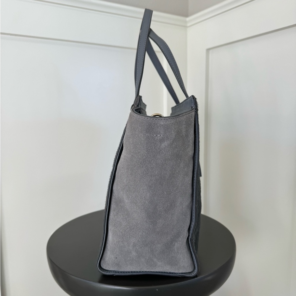 Kate Spade Laurel Way Hadlee Leather with Calf Hair Tote Satchel Gray - Picture 6 of 15